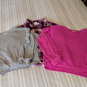 GAP Pink, Gray, and Plaid Girl's Sweater And Flannel Shirt Size 8